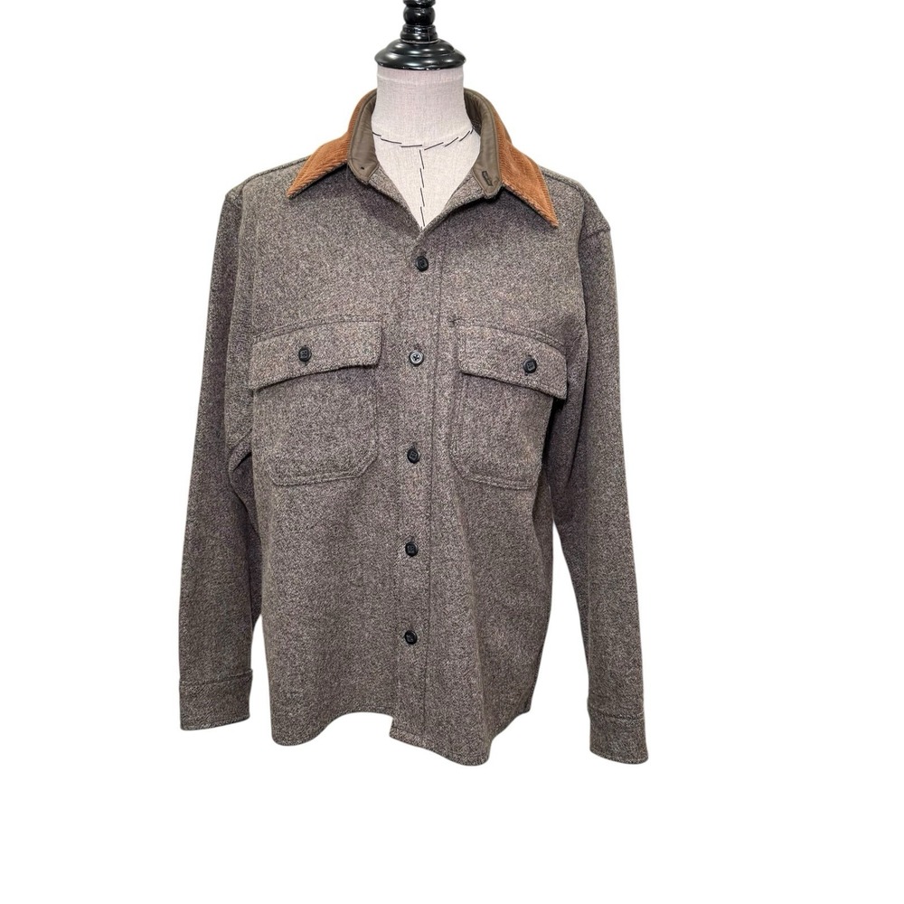 Woolrich Womens Wool Shacket Shirt Jacket Suede Elbow Patch Corduroy Collar READ